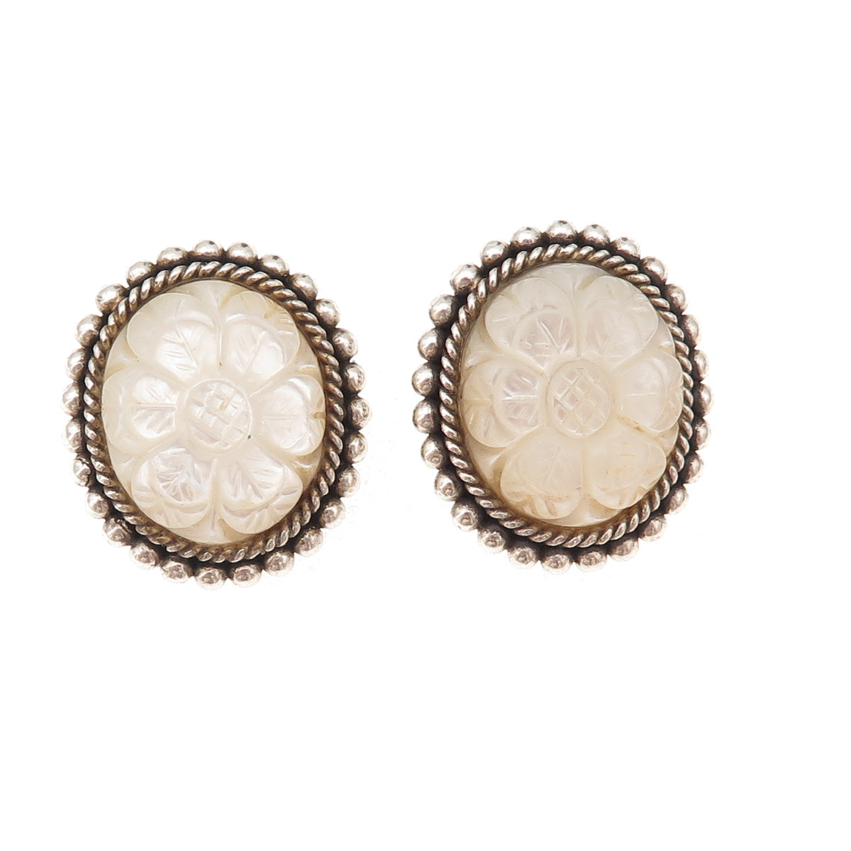 Stephen Dweck Sterling Silver Vintage Real MOP Floral Modernist Clip On Earrings