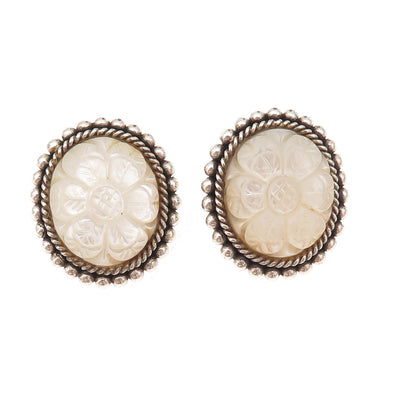 Stephen Dweck Sterling Silver Vintage Real MOP Floral Modernist Clip On Earrings