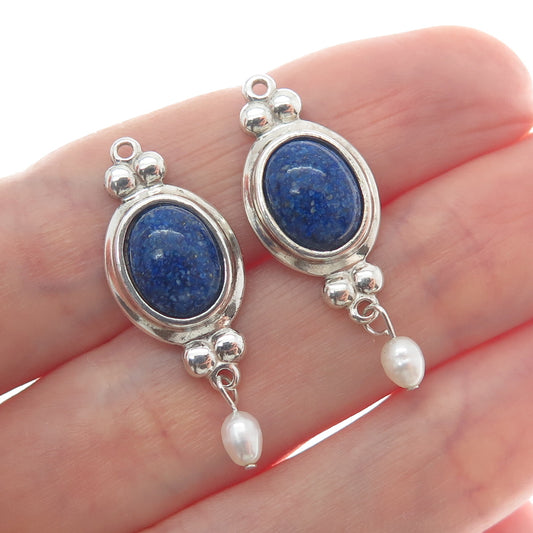 COLEMAN CO. 925 Sterling Silver Vintage Real Lapis Inlay & Pearl Jacket Earrings