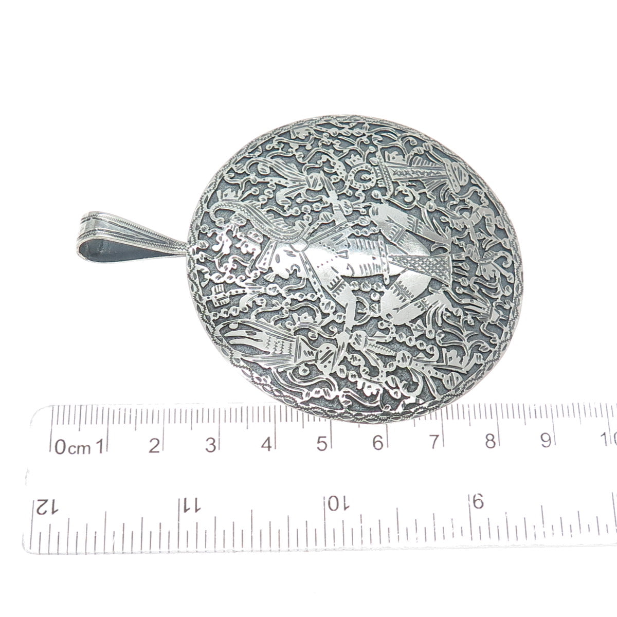 900 Silver Vintage Aztec God Oxidized Pin Brooch / Pendant