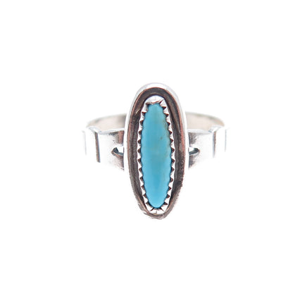 Old Pawn 925 Sterling Silver Vintage Southwestern Turquoise Tribal Ring Size 4.5