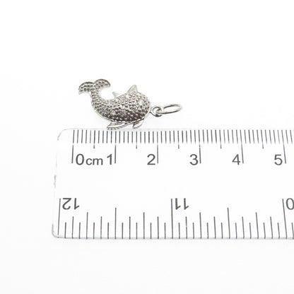 925 Sterling Silver Round-Cut C Z Dolphin Minimalist Charm Pendant