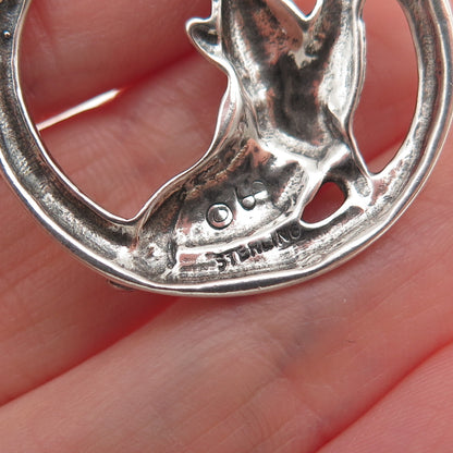 Shube 925 Sterling Silver Vintage Dolphin Couple Oxidized Charm Pendant