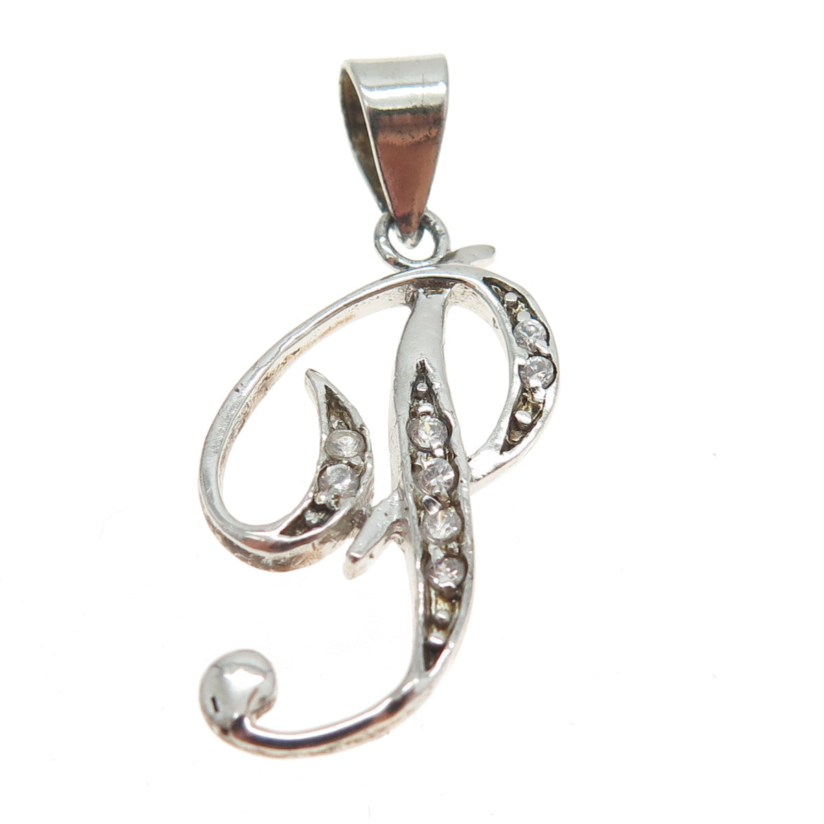 925 Sterling Silver Round-Cut C Z Letter "P" Initial Pendant