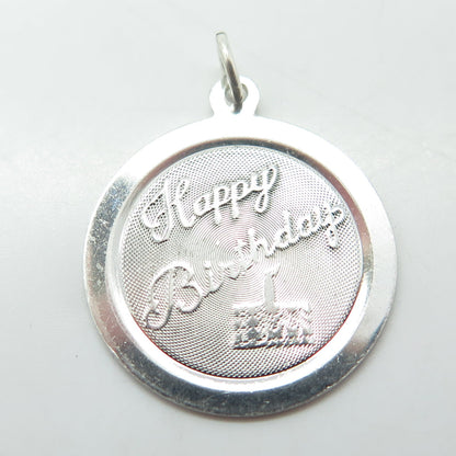 925 Sterling Silver Vintage Happy Birthday Round Pendant