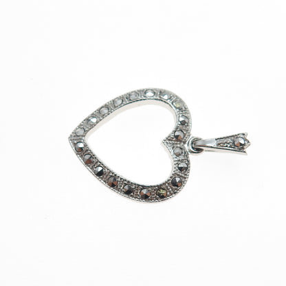 THEDA 925 Sterling Silver Antique Art Deco Real Marcasite Heart Charm Pendant