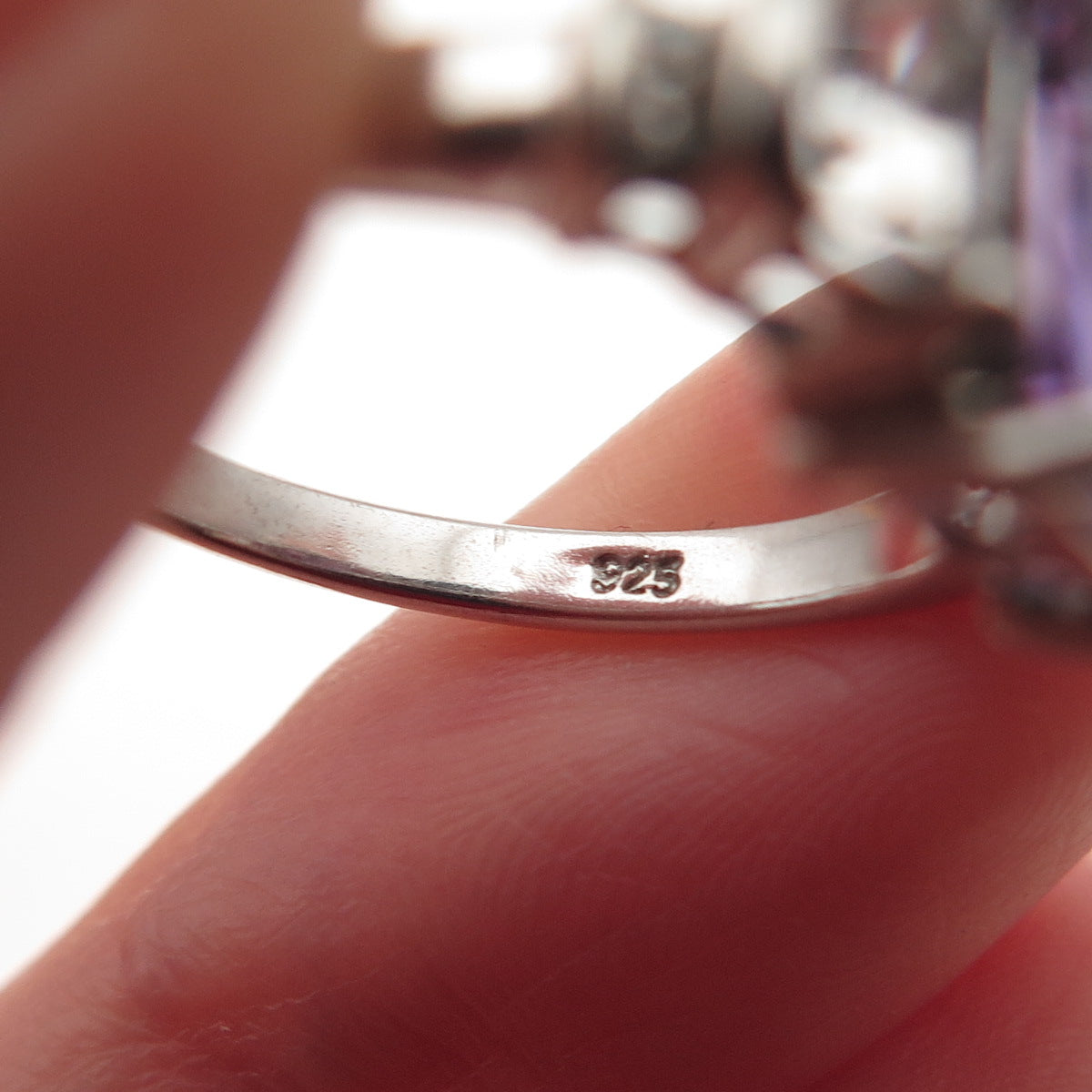 925 Sterling Silver Vintage Real Amethyst & White Topaz Ring Size 7