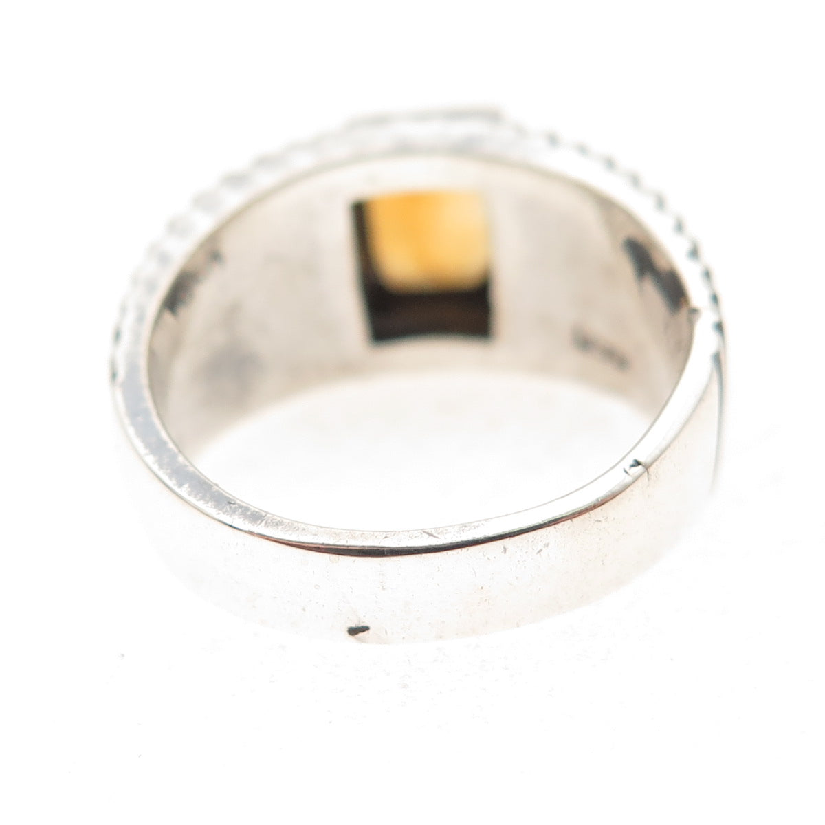 950 Silver Vintage Real Citrine Ribbed Oxidized Ring Size 6.75