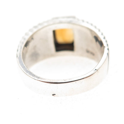 950 Silver Vintage Real Citrine Ribbed Oxidized Ring Size 6.75