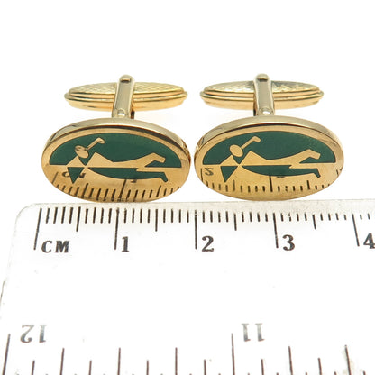 DUNHILL 925 Sterling Silver Gold Plated Vintage Enamel Golf Player Cufflinks