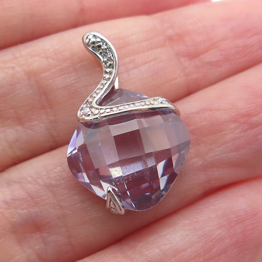925 Sterling Silver Real Cushion-Cut Amethyst & C Z Slide Charm Pendant