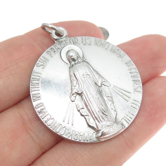 CHARLES THOMAE 925 Sterling Silver Antique Art Deco St. Mary Miraculous Pendant