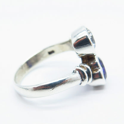 925 Sterling Silver White & Amethyst-Tone C Z Overlap Ring Size 7.5