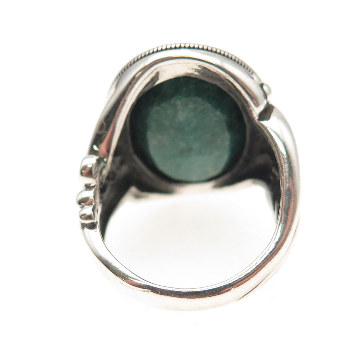 925 Sterling Silver Vintage Real Emerald Modernist Oxidized Ring Size 5.75