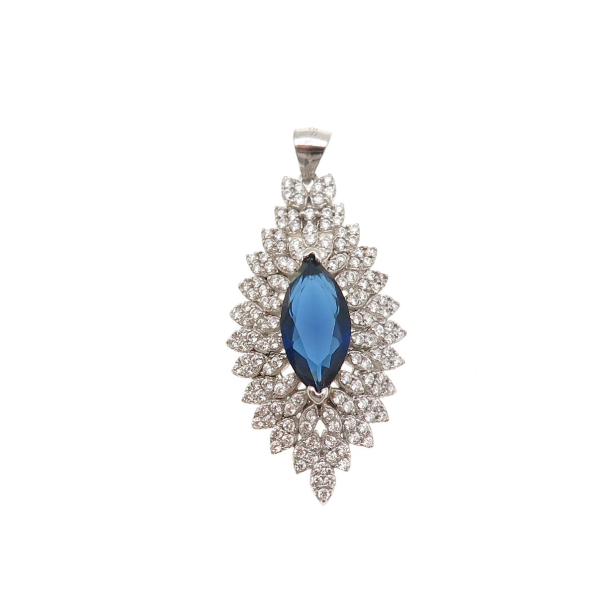 925 Sterling Silver Marquise-Cut Blue & Round-Cut White C Z Charm Pendant