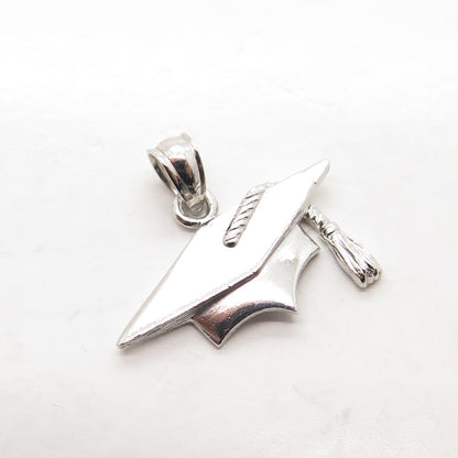 925 Sterling Silver Vintage Graduation Academic Cap Pendant