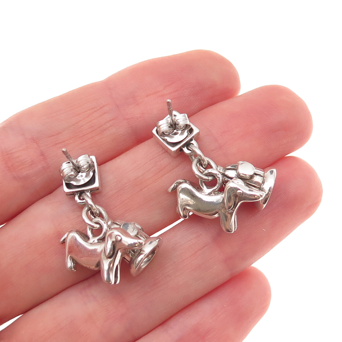 Anne 925 Sterling Silver Vintage Dachshund & Fire Hydrant Dangle Earrings
