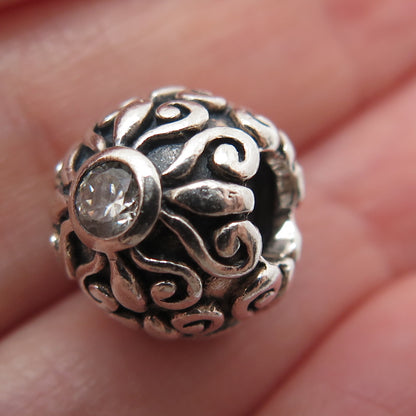 CHAMILIA 925 Sterling Silver Round-Cut C Z Flower Oxidized Bead Charm