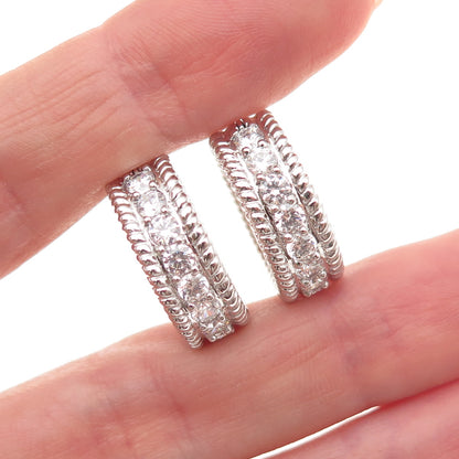 925 Sterling Silver Round-Cut C Z Hoop Earrings
