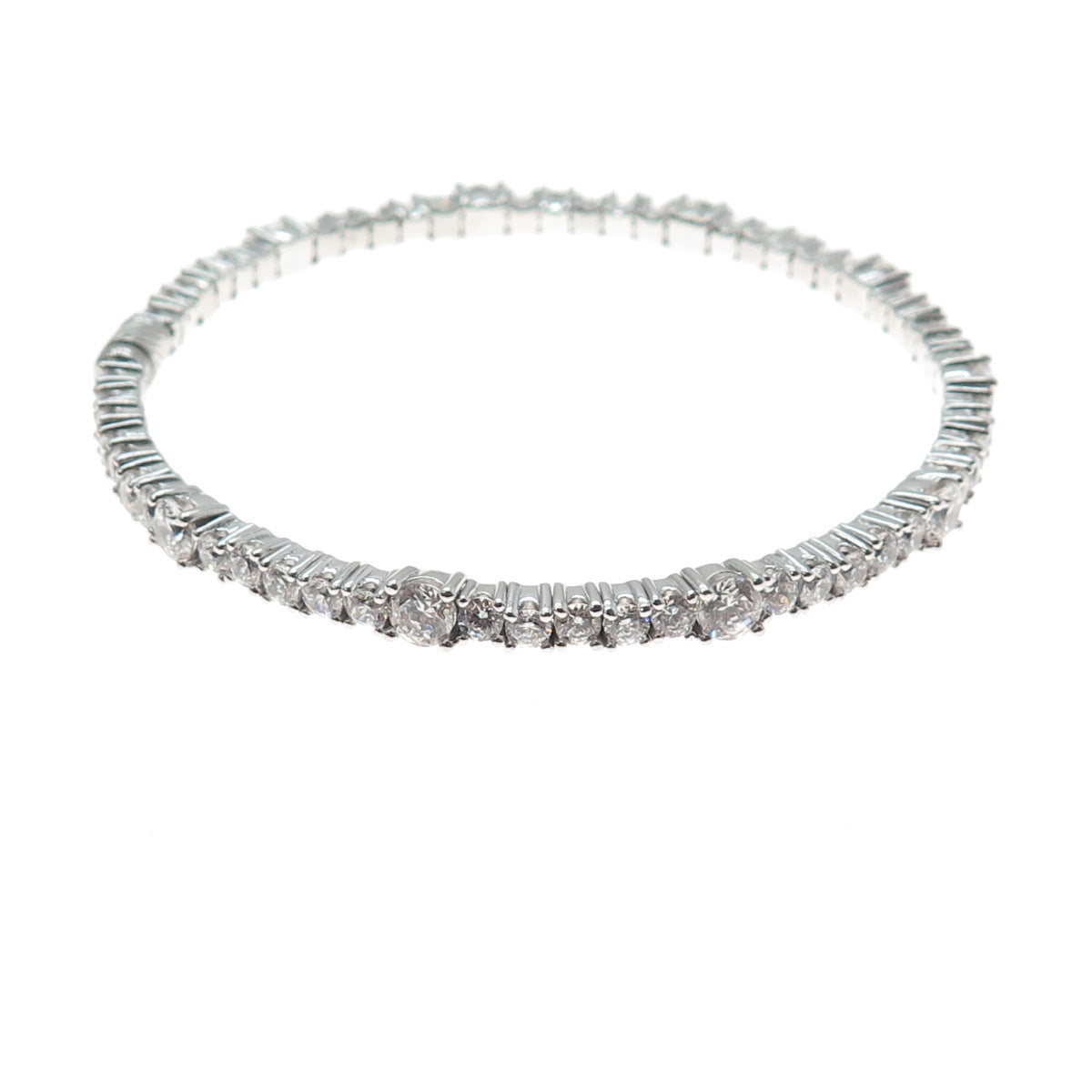 925 Sterling Silver Round-Cut C Z Tennis Link Bangle Bracelet 7.75"