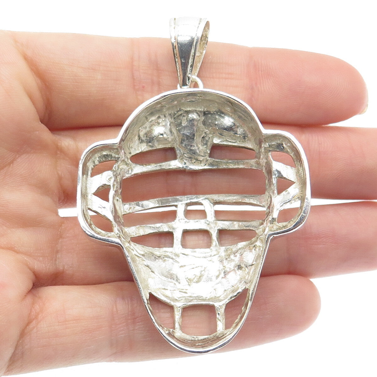 925 Sterling Silver Vintage Baseball Catcher's Mask Pendant