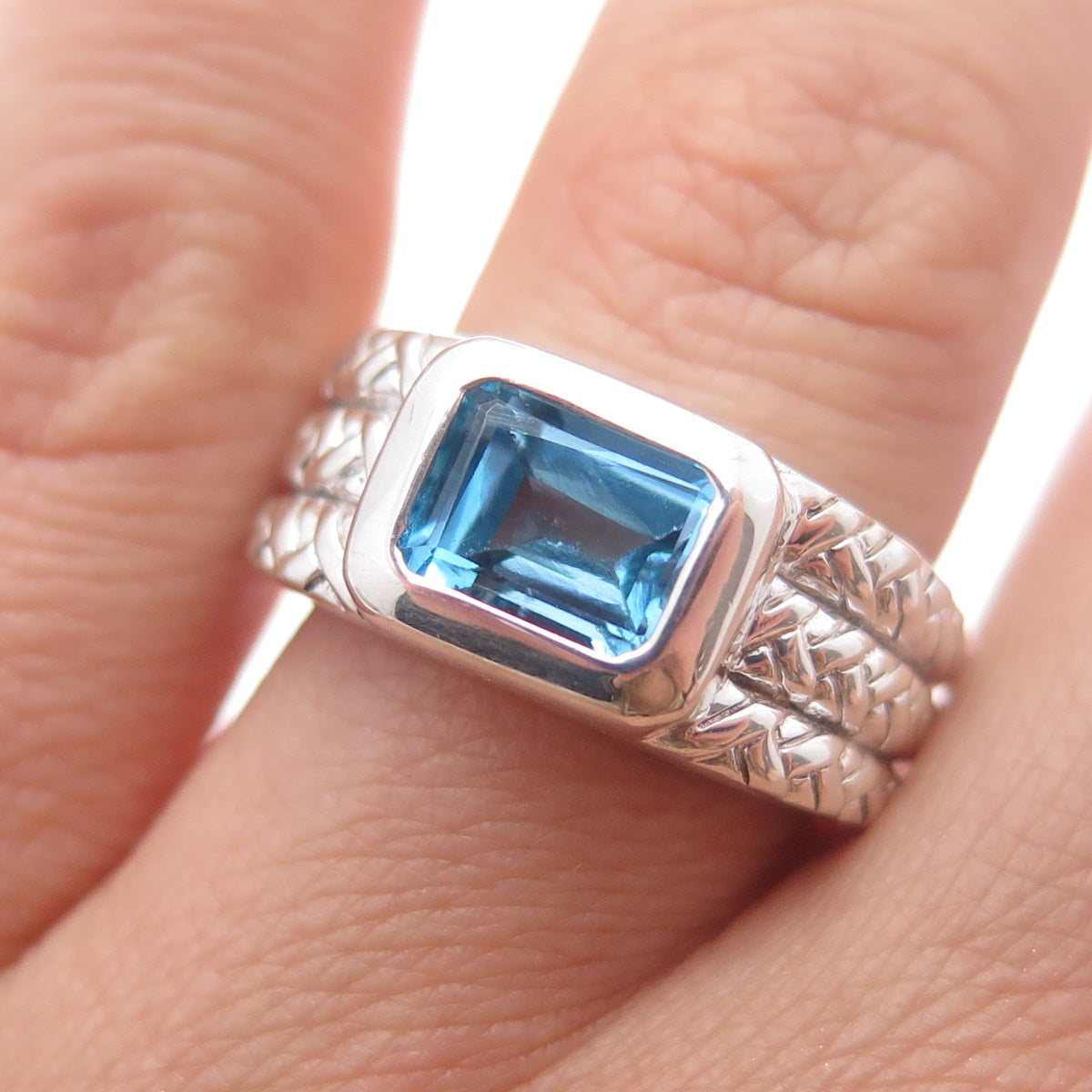 CLYDE DUNEIER CID 925 Sterling Silver Vintage Real Blue Topaz Ring Size 6.75