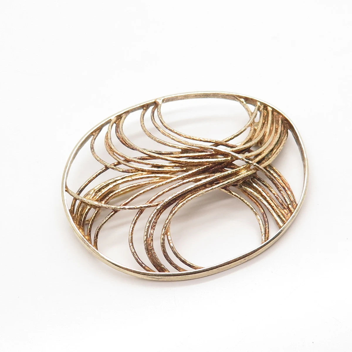 925 Sterling Silver Gold Plated Vintage Oval Modernist Pin Brooch