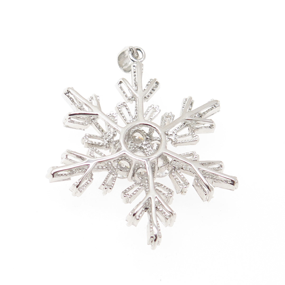 925 Sterling Silver Round & Tapered Baguette-Cut Shaped C Z Snowflake Pendant