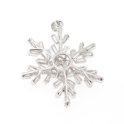 925 Sterling Silver Round & Tapered Baguette-Cut Shaped C Z Snowflake Pendant