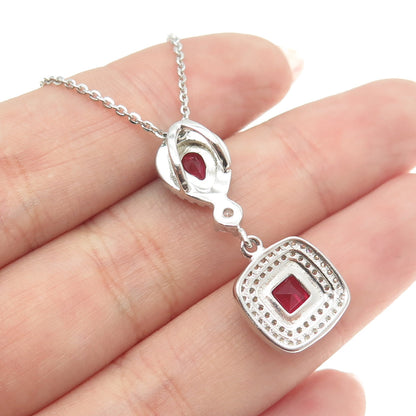 925 Sterling Silver Multi-Cut Pink & White C Z Cable Chain Necklace 16"