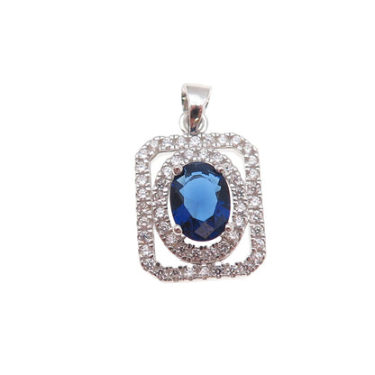 925 Sterling Silver Blue & White C Z Charm Pendant