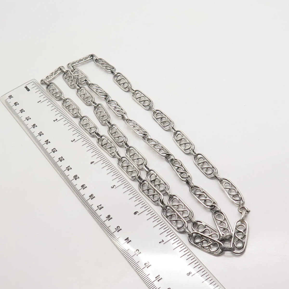 925 Sterling Silver Vintage Modernist Chain Necklace 32"