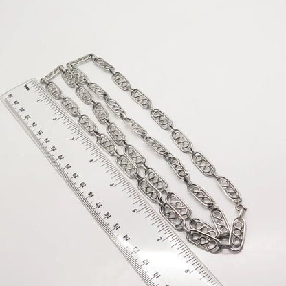 925 Sterling Silver Vintage Modernist Chain Necklace 32"