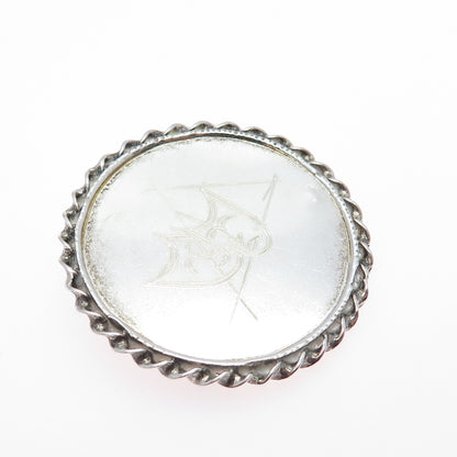 925 Sterling Silver Vintage Engraved Comedy & Tragedy Masks Pin Brooch