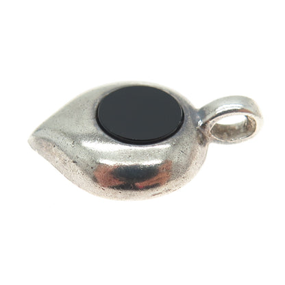 925 Sterling Silver Vintage Israel Real Black Onyx Gemstone Modernist Pendant