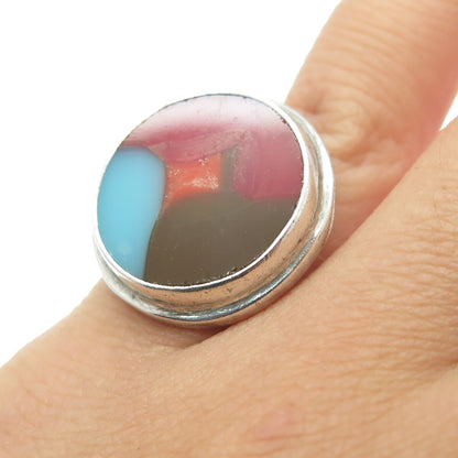 925 Sterling Silver Vintage Murano Glass Modernist Ring Size 6