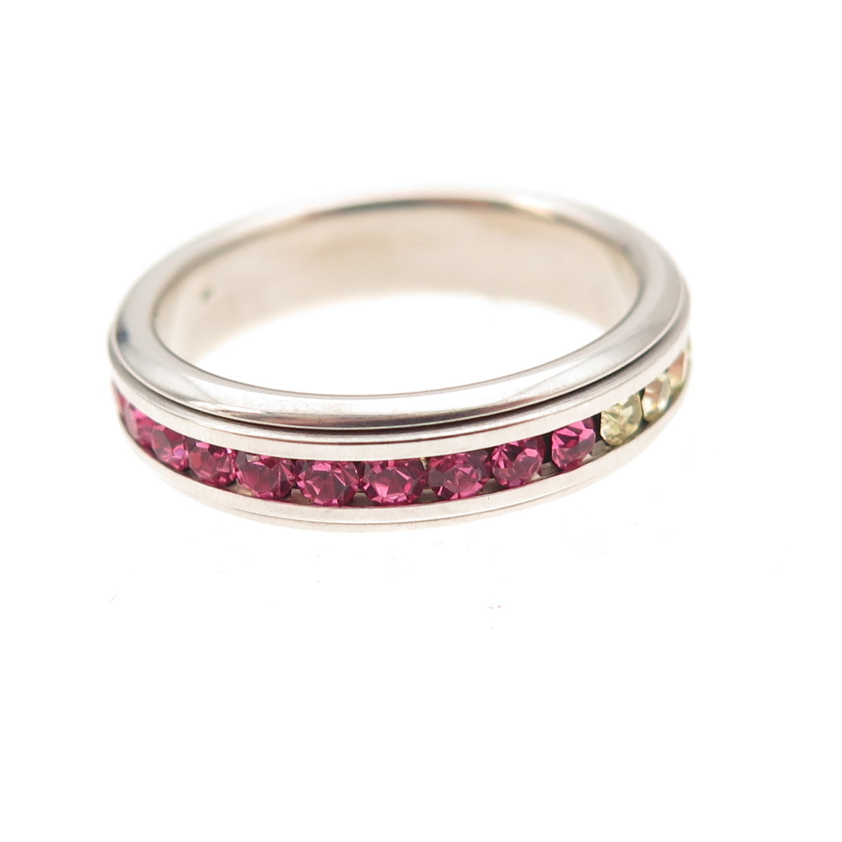 925 Sterling Silver Round-Cut Multi-Color Rhinestone Band Ring Size 6.25