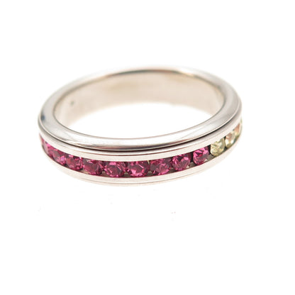 925 Sterling Silver Round-Cut Multi-Color Rhinestone Band Ring Size 6.25