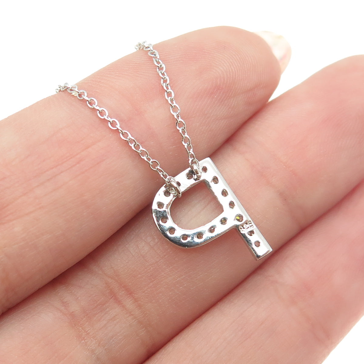 925 Sterling Silver C Z Letter "P" Initial Rolo Chain Necklace 18-20"