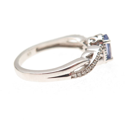 Chuck Clemency 925 Sterling Silver Real Tanzanite & White Topaz Ring Size 8