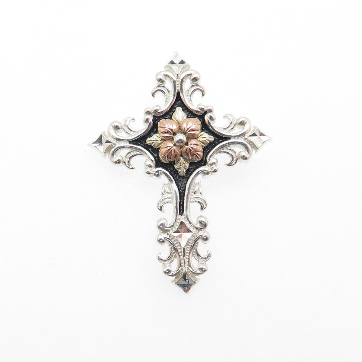 COLEMAN CO. 12K Yellow & Rose Gold 925 Sterling Silver Vintage Cross Pendant