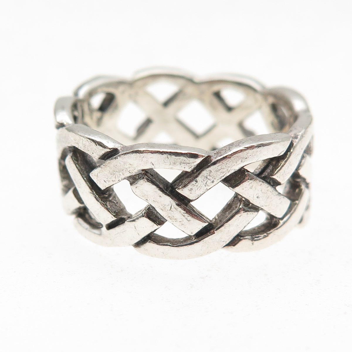 925 Sterling Silver Vintage Celtic Woven Oxidized Band Ring Size 7.75