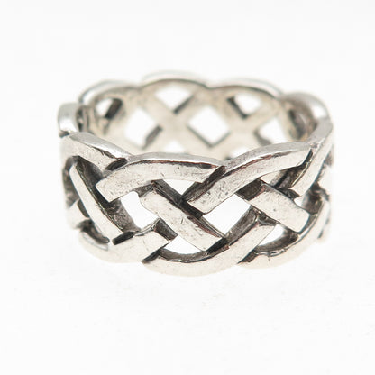 925 Sterling Silver Vintage Celtic Woven Oxidized Band Ring Size 7.75