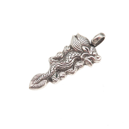 925 Sterling Silver Antique Art Deco Chinese Dragon Oxidized Charm Pendant