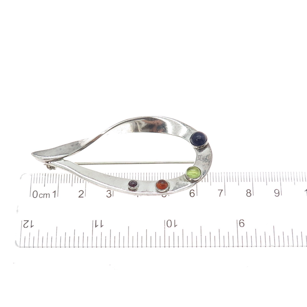 925 Sterling Vintage Real Agate Amethyst Tourmaline & Peridot Modernist Brooch