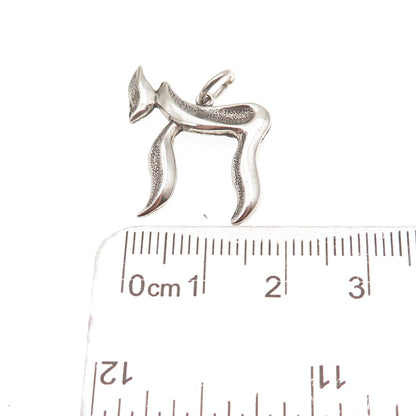925 Sterling Silver Vintage Chai Judaica Oxidized Charm Pendant