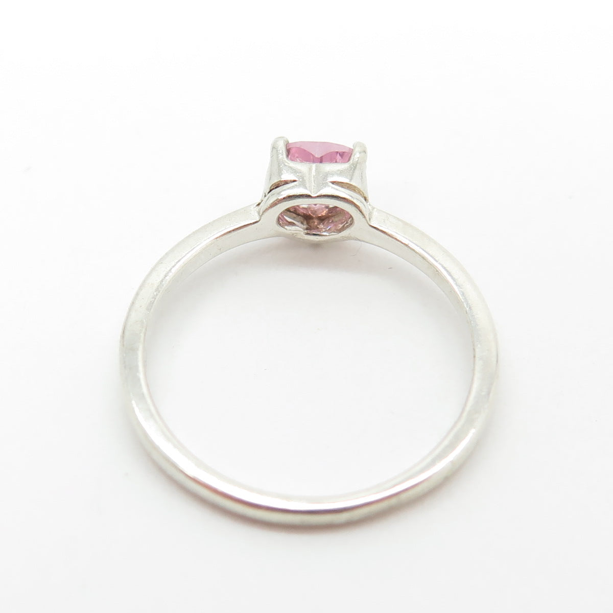 925 Sterling Silver Heart-Cut Pink C Z Ring Size 6