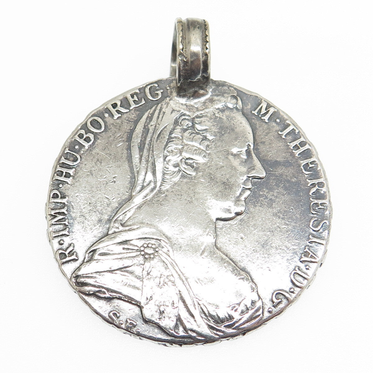 833 Silver Antique 1780 Austrian Empire "1 Thaler - Maria Theresia" Coin Pendant