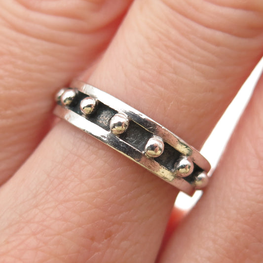 925 Sterling Silver Vintage All Around Beaded Oxidized Band Ring Size 6.5