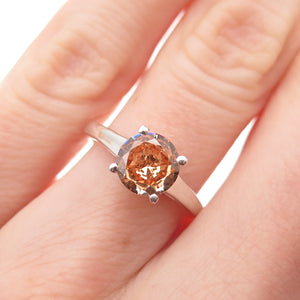 D'JOY 925 Sterling Silver Round-Cut Champagne C Z Ring Size 5.25